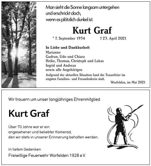 Traueranzeige fuer Kurt Graf 23April2021